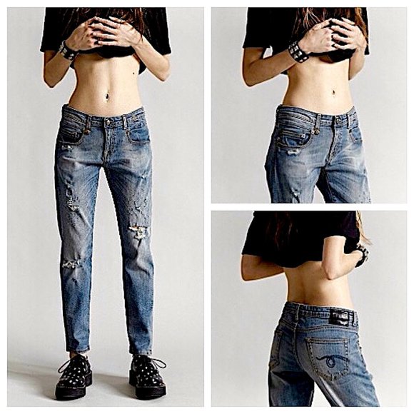 R13 Denim - R13 Distressed Frayed Hem Jeans in Indigo Size 26